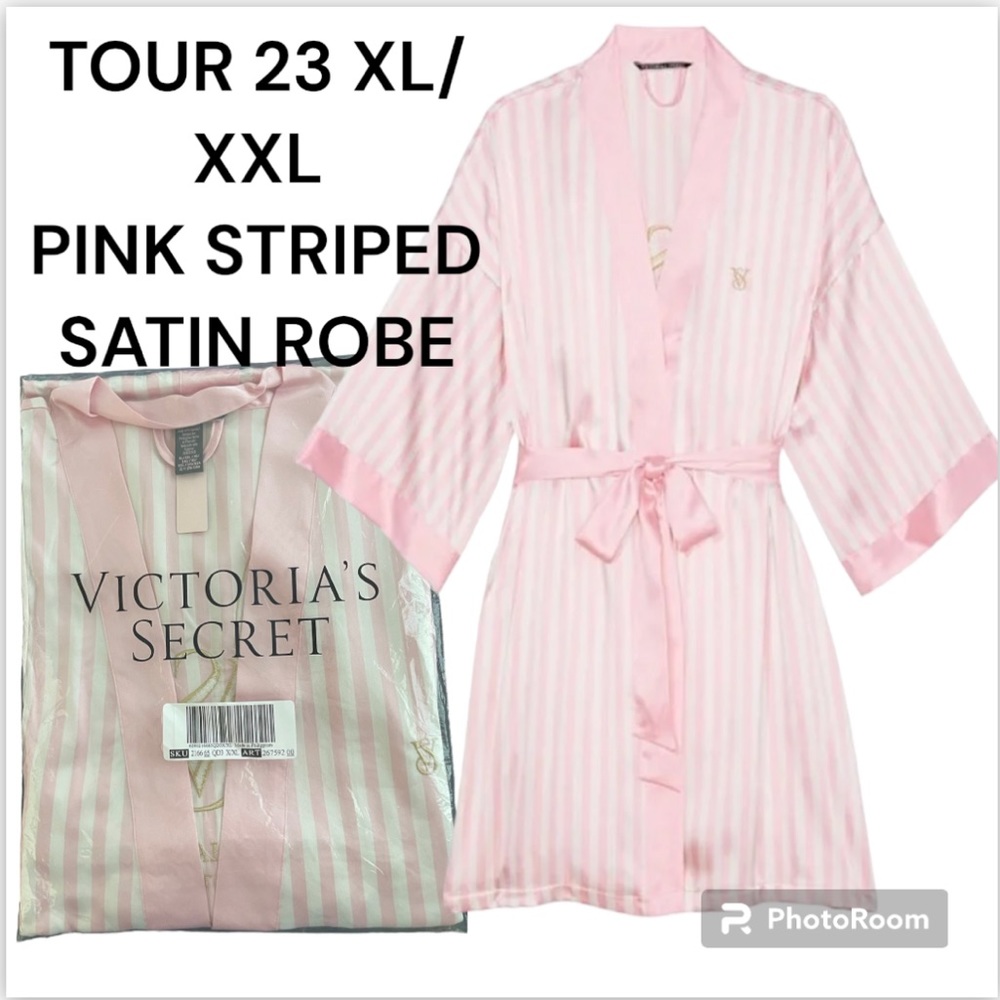 SOLD OUT ONLINE!! Victoria’s Secret XL/XXL TOUR 23 SATIN PINK STRIPE ROBE